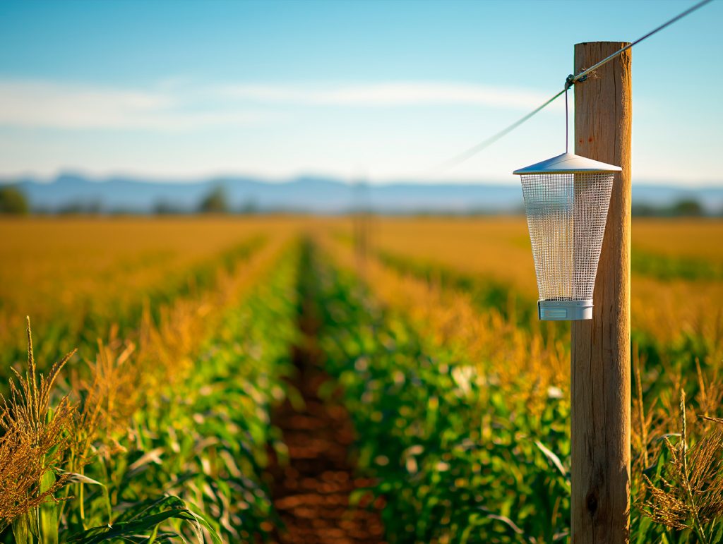 Trampa de feromonas utilizada para control de plagas en cultivos extensivos